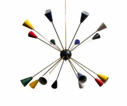 Mid Century Brass Sputnik chandelier light Fixture with colorful 16 arm - £312.84 GBP