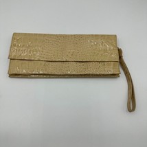 Saks Fifth Avenue Blonde Croc Envelope Clutch Purse Wrist Strap Suede Li... - $24.74