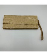 Saks Fifth Avenue Blonde Croc Envelope Clutch Purse Wrist Strap Suede Li... - £19.60 GBP