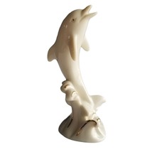 Dolphin Figurine Figure White Gold Retired Lenox Jumping Shelf Decor Knick Knack - £14.37 GBP