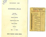 British Transport Catering Service 1958 Afternoon Tea Menu &amp; Conductors ... - $44.67