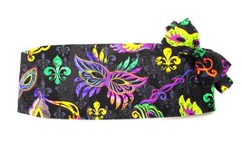 Mardi Gras Jacquard Masks and Fleur de lis  Cummerbund and Bowtie - $79.94