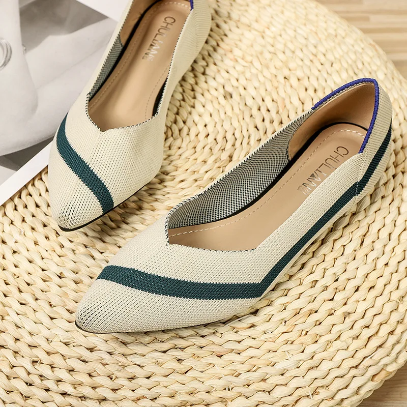 Women&#39;s Flat Shoes Woman Knit Pointed Toe Ballet Shoe Mixed Color Soft Pregnant  - £148.13 GBP