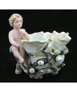 Vtg Lefton Cherub Child Bisque Planter Vase Figurine Dish Acorn Oak Tree... - £38.91 GBP