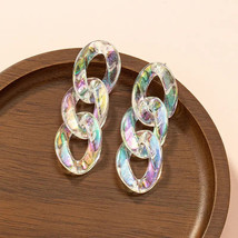 Acrylic Chain Link Post Back Earrings Clear Colorful Iridescent Lightweight - $225.69 MXN