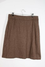 Lands End 14 Brown Wool Blend Birds Eye Check Skirt Pockets Lined - £20.83 GBP