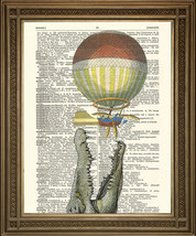 Crocodile Attacks Steampunk Balloon: Vintage Airship Dictionary Art Print - £6.27 GBP