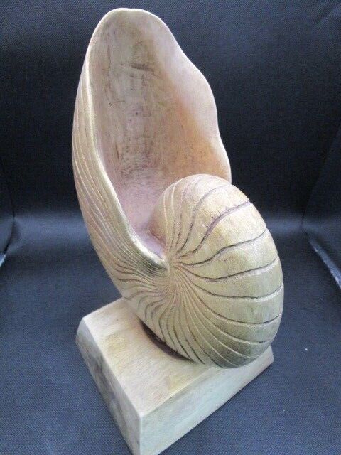 Carved Mango Wood Nautilus Shell On Base sculpture from Thailand pick1 - $63.99