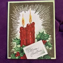 Candles holly glitter vintage Christmas Greeting Card *WA15 - €5,38 EUR
