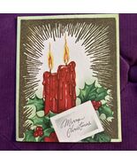Candles holly glitter vintage Christmas Greeting Card *WA15 - $8.73 CAD
