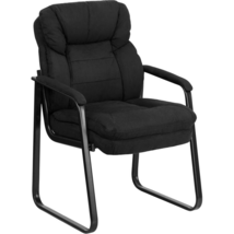 Black Microfiber Side Reception Chair with Lumbar Support and Sled - $173.99