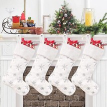 Christmas Stockings Set of 4 Large Faux Fur Xmas Stockings White Christm... - $62.85