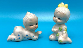 Vintage Bisque Porcelain Miniature Baby Girl &amp; Baby Boy Figurines In Their P Js - £14.95 GBP