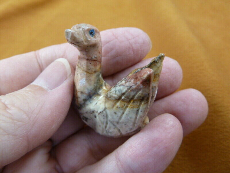 (Y-SWA-25) gray SWAN baby bird carving SOAPSTONE gem stone figurine I lo... - $8.59