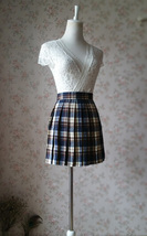Brown Navy Plaid Skirt Outfit Women A-line Pleated Short Plaid Skirt (US0-US16) image 6