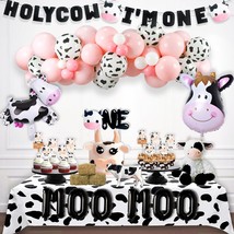 For Girl, Pink Cow 1St Party Supplies Banner Cake Topper Tablecloth Moo Moo Foil - £25.05 GBP