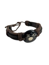 Zodiac Cancer Black Stone Brown Leather Unisex Bracelet Surfer Style Adjustable - £9.49 GBP