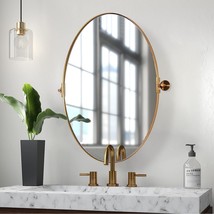 Gold Oval Mirror, Oval Pivot Bathroom Mirror, Brushed Gold Oval Pivot Mi... - $298.99