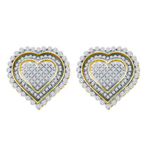 10k Yellow Gold Womens Round Diamond Framed Heart Screwback Earrings 1.00 Cttw - £718.62 GBP