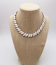 Vtg Trifari white plastic navette marquise beads 15 inch collar choker necklace - £31.38 GBP