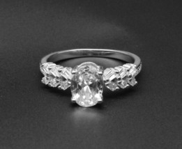 Real Sterling Silver Ring CZ Studded Platinum Finish - £27.75 GBP