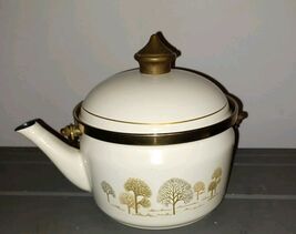 Vintage Asta Tea Kettle Pot mcm WEST German Enamel Ware trees Pattern - $35.00