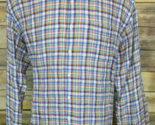 Peter Millar Mens Linen Button Front Shirt Plaid Blue Purple Green XL - $21.78