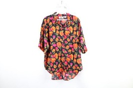 Vtg 90s Streetwear Womens Large Tulip Flower Collared Short Sleeve Button Shirt - £30.99 GBP