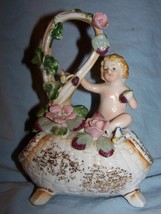 Vintage Ucagco Porcelain/Ceramic Child w/Floral Handled Bud Vase-Japan - £11.80 GBP