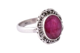 925 Sterling Solid Silver Natural Ruby Gemstone Wedding Gift Ring Women - £25.54 GBP