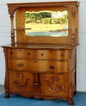 Antique Solid Tiger Oak Server Buffet Sideboard With a mirror - £1,362.52 GBP