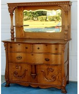 Antique Solid Tiger Oak Server Buffet Sideboard With a mirror - £1,359.25 GBP