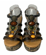 Dolce by Mojo Moxy Corona Wedge Platform Sandals Geometric Black Gemston... - $29.69