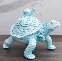 Auspicious Pastel Blue Turtle Tortoise With Patterned Shell And Snail Figurine - £21.57 GBP
