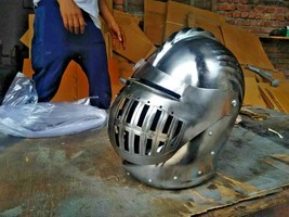 Best Medieval Helmet Full Face Battle Ready Steel Medieval LARP Helmet  - £202.72 GBP