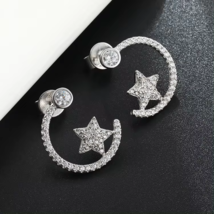 2Ct Natural Moissanite Tester Pass Moon Star Stud Earrings 14K White Gold Plated - £70.57 GBP