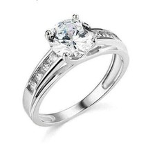 Bague de fiançailles classique ronde Moissanite en or blanc massif 14 carats ... - $264.10