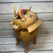 Vintage Tribal Elephant Mask - Hand-Carved Wooden Trinket Box Deco - $64.35