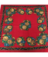 Challis by berkshire vintage scarf square frayed edge red with floral pa... - $27.01 CAD