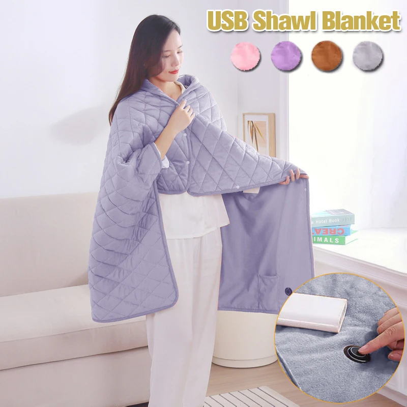 Electric Blanket Winter USB Thickened Heating Shawl Pad Washable Warmer Blanket - £11.76 GBP+