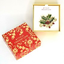 Christmas Holly Brooch Holiday Lane Enamel Pin New With Box - £26.66 GBP