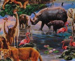 Cotton Animals African Safari Water Multicolor Fabric Print by the Yard ... - $12.95