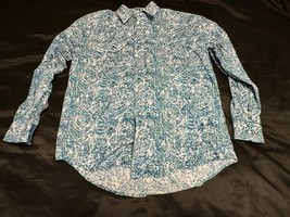 Panhandle Rough Stock Pearl Snap Shirt Men’s M Blue Green Paisley Western - $24.19