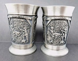 VTG German Pewter Cups (2) Embossed Mug Anno 1910, Anno 1765, Anno 1870 3&quot; x 2&quot; - £29.58 GBP