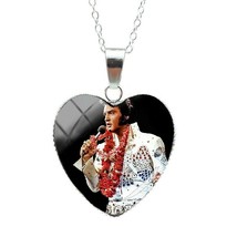 Elvis Presley Heart Glass Pendants Necklace Chain TCB Dome Jumpsuit SS31... - $15.99
