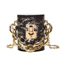 Fashion Graffiti Acrylic Mini Party Lady&#39;s Handbag Cylindrical Gold Chain Should - $35.48