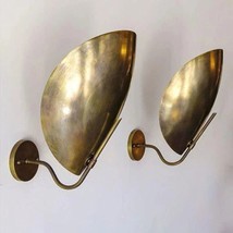 Pair Of 1 Curved Brass Shades Wall Scones Italian Light Brass Scones Decor Light - £149.46 GBP