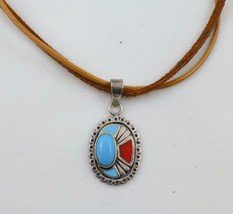SOUTHWESTERN Turquoise and Jasper PENDANT in Sterling and Double Cord NE... - $50.00