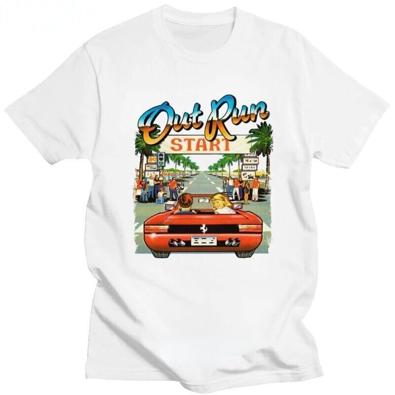 Out Run 80s Arcade Racing Video Game T-Shirt white - $15.84+