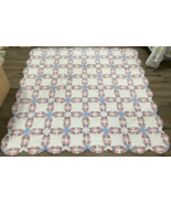 Double Wedding Ring Quilt Beautiful Handstitch Vintage 81&quot; x 78&quot; Pastel ... - £391.65 GBP